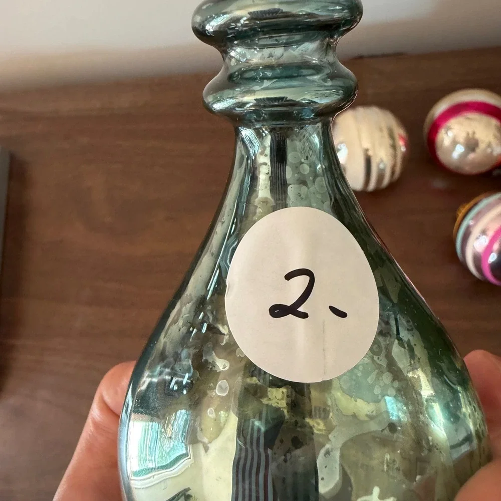Vintage Style Aqua Blue Mercury Glass Teardrop Hanging Christmas Ornament Finial